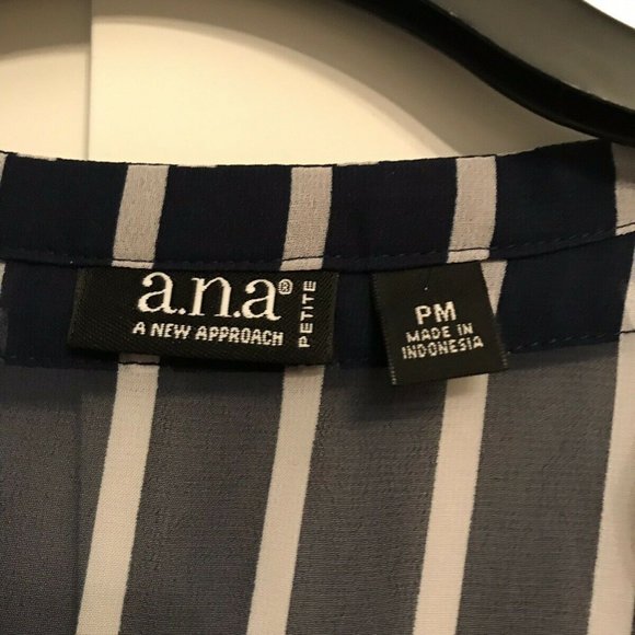 A.N.A. NAVY/WHITE‎ V-NECK SHEER BLOUSE SIZE MP-EUC - Picture 5 of 6